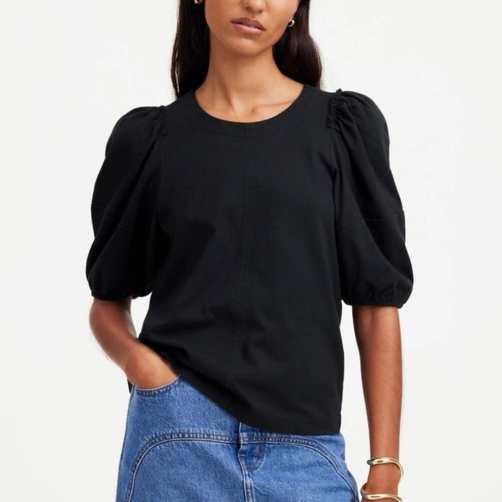 Madewell Puff Sleeve Tee Jet Black Size XXS NWT